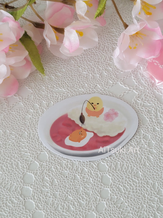 Lazy Egg Chilling in Curry Keychain/Sticker