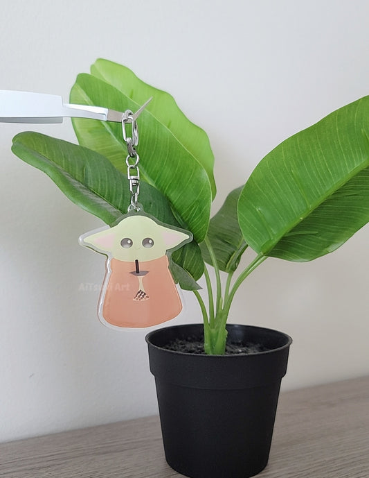 Baby Grogu Drinking Boba Keychain/ Sticker