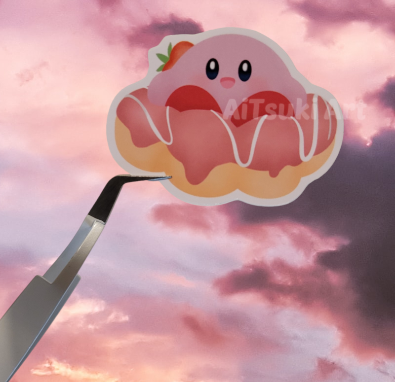 Kirby on Strawberry Mochi Donut Keychain/ Sticker