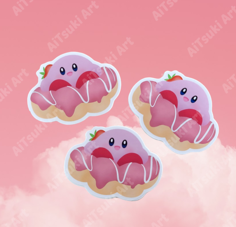 Kirby on Strawberry Mochi Donut Keychain/ Sticker