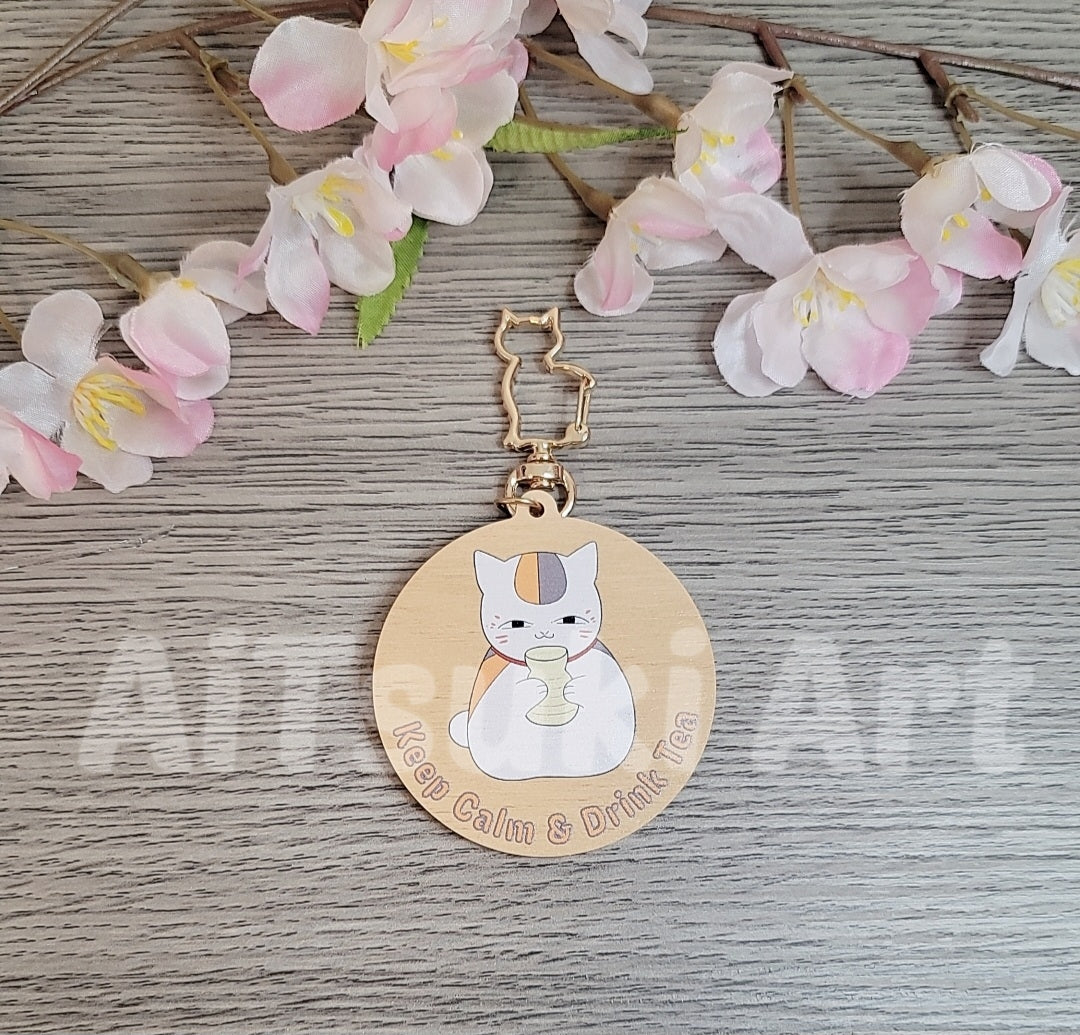 Keep Calm and Drink Tea Wooden Keychain