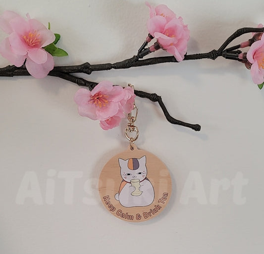 Keep Calm and Drink Tea Wooden Keychain