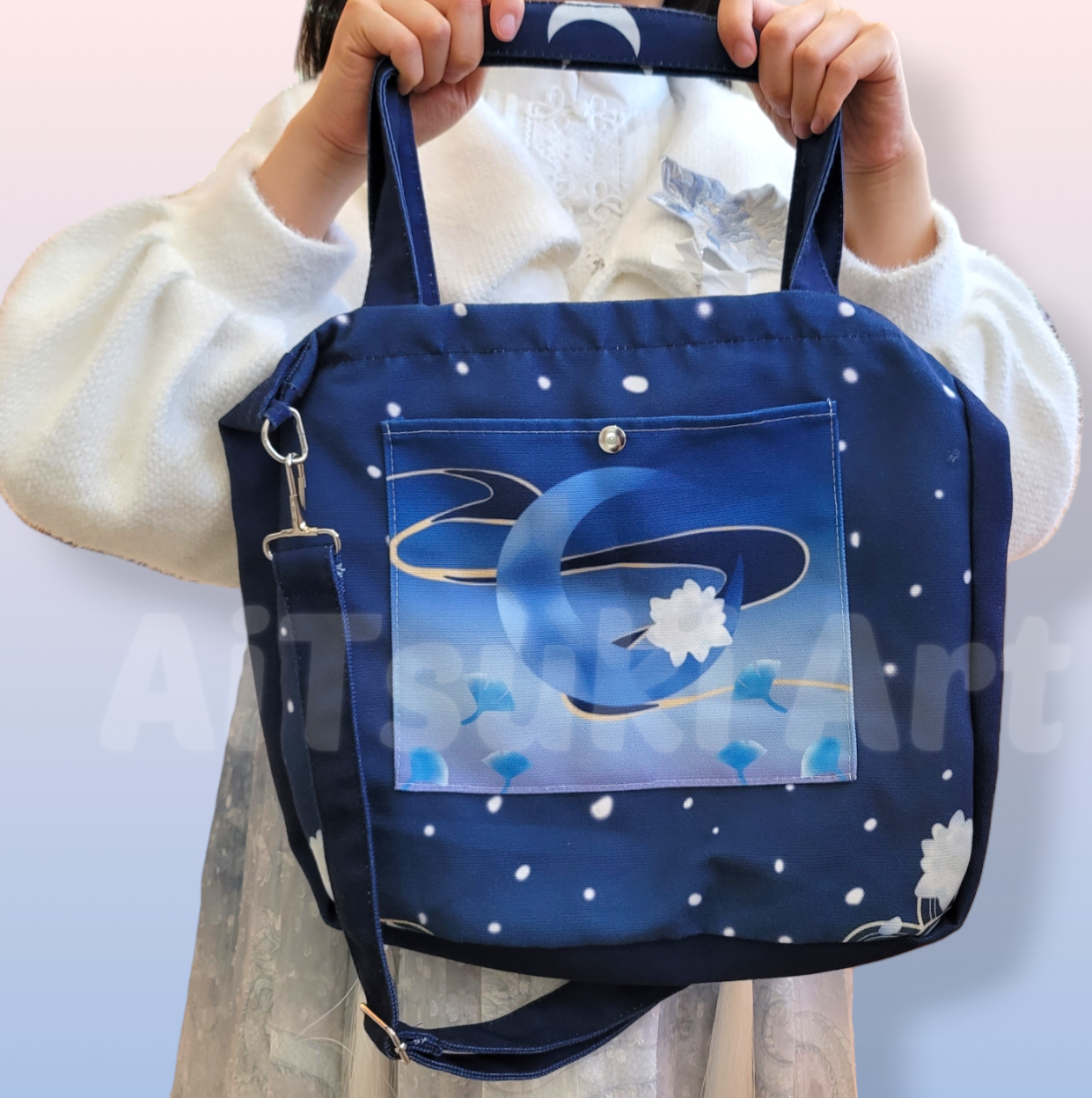 Lotus on Moon - 2 Way Tote Bag