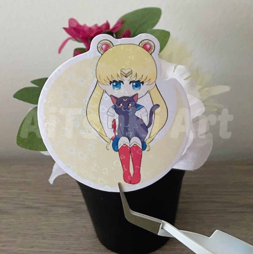 Sailor Moon and Luna Keychain/ Sticker