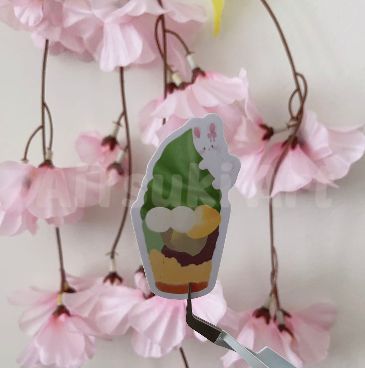 Bunny & Ice Cream Parfait Keychain/ Sticker