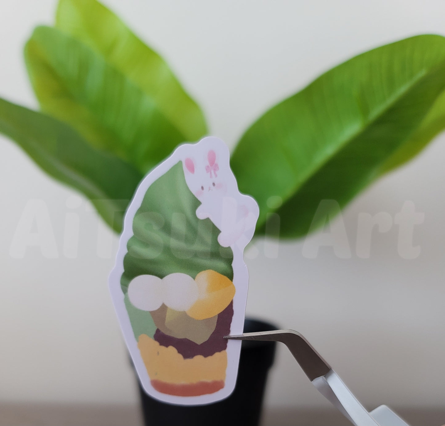 Bunny & Ice Cream Parfait Keychain/ Sticker