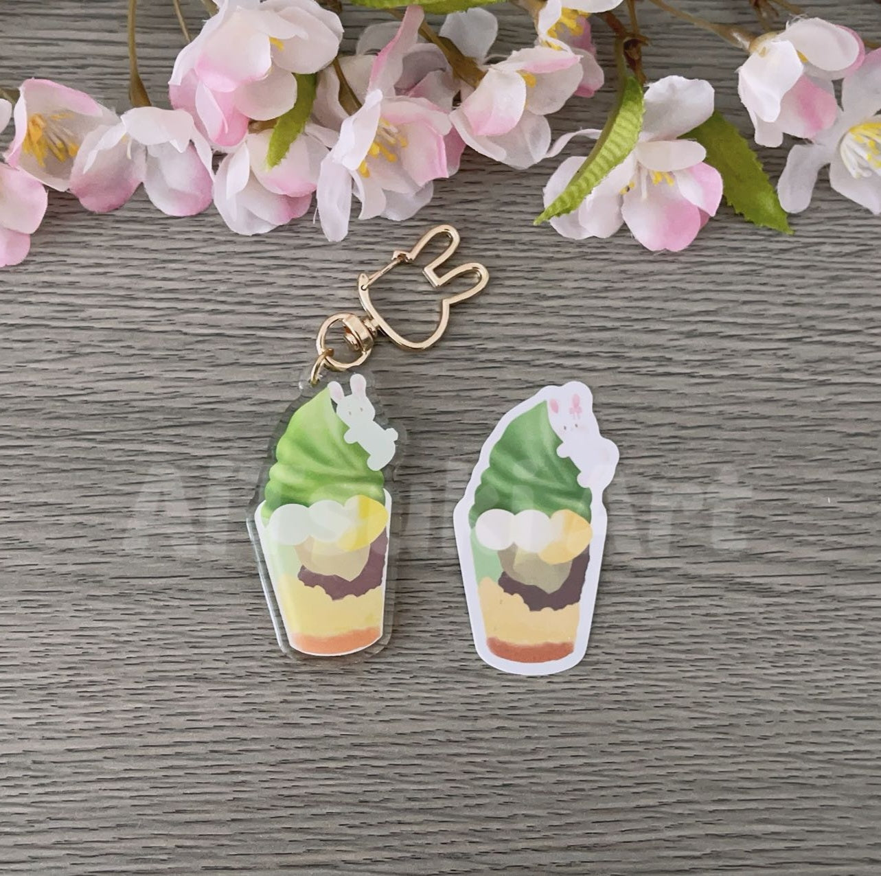 Bunny & Ice Cream Parfait Keychain/ Sticker