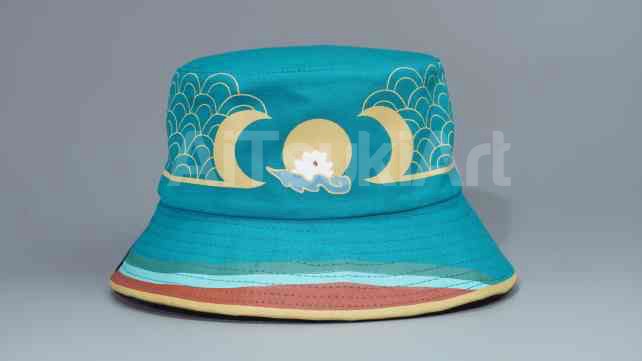 Lotus Moon and Maple Leaf Reversible Bucket Hat