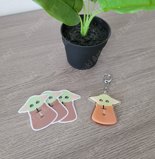 Baby Grogu Drinking Boba Keychain/ Sticker