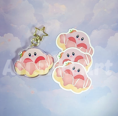Kirby on Strawberry Mochi Donut Keychain/ Sticker