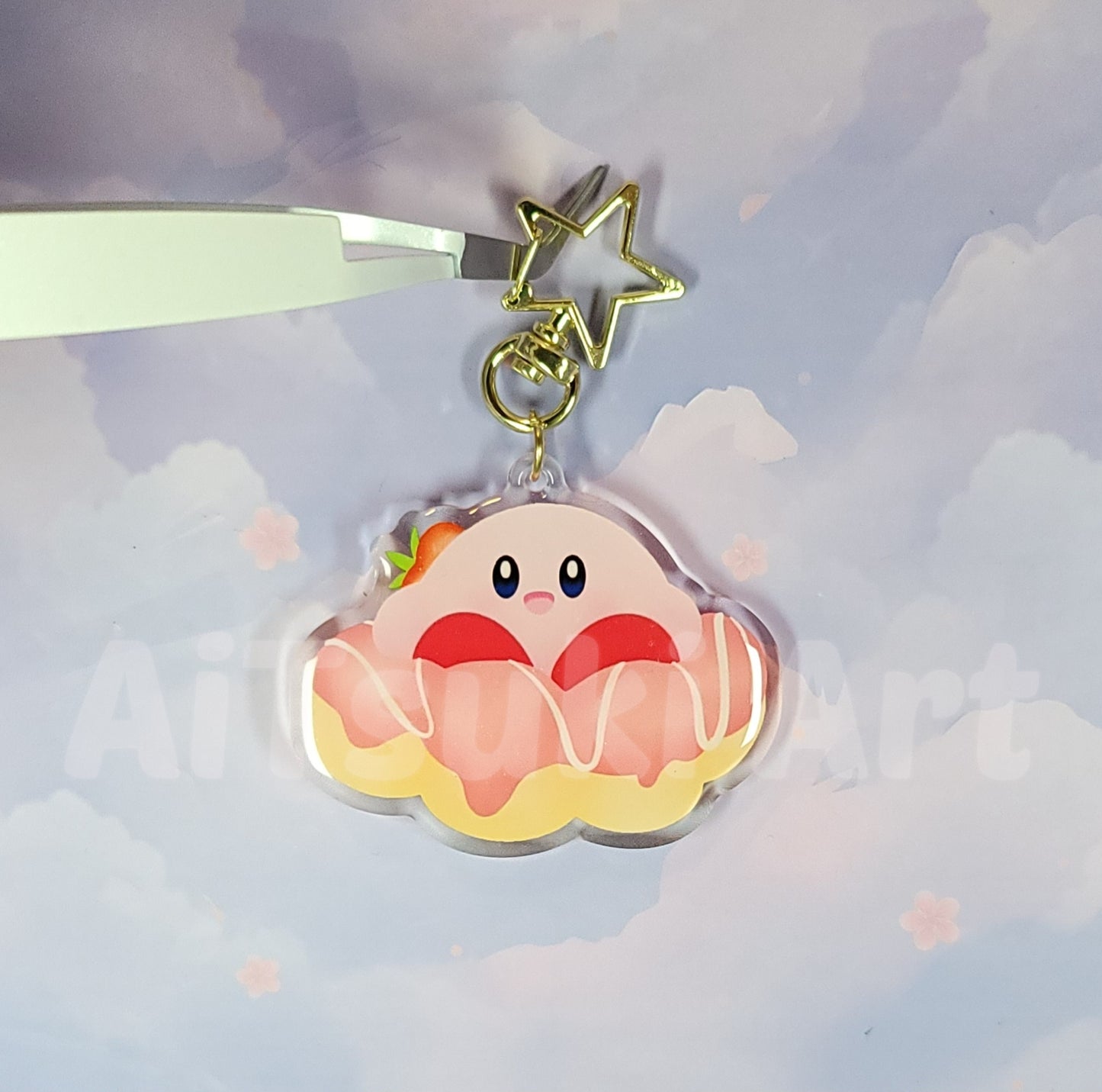 Kirby on Strawberry Mochi Donut Keychain/ Sticker