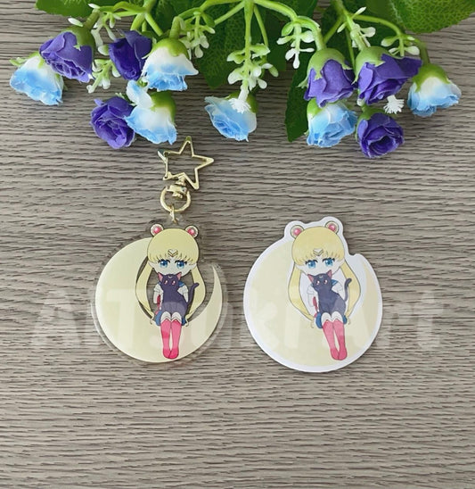 Sailor Moon and Luna Keychain/ Sticker