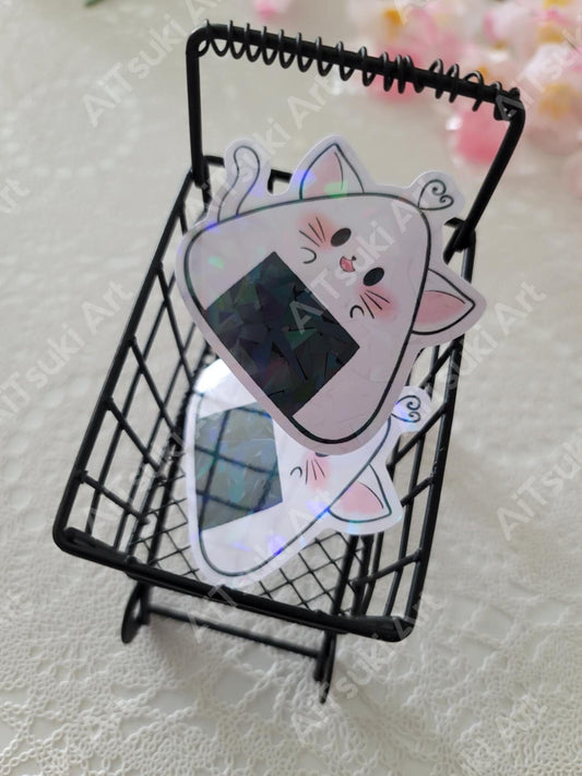 Cute Onigiri Cat Holographic Sticker